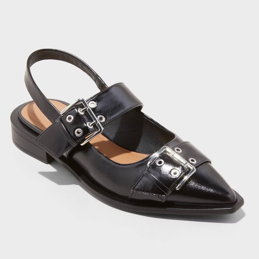 Black Leather Women's Slingback Shoes